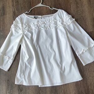 Talbots White Ruffle Trim Top